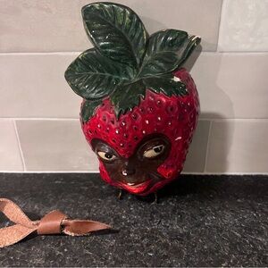 RARE Vintage String Holder Chalkware Strawberry face  Wall